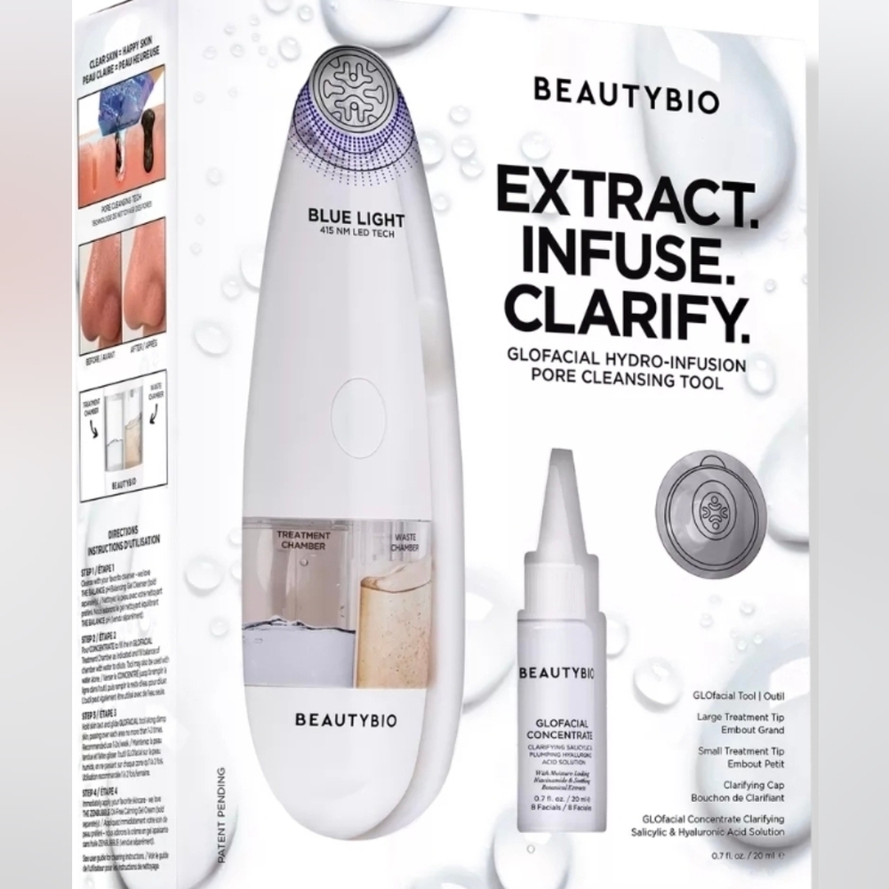 NEW- BeautyBio GloFacial Hydro-Infusion Pore Cleansing Tool - White